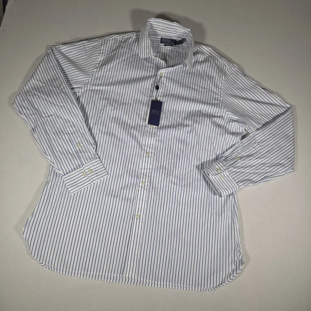 Polo Ralph Lauren Shirt Custom Fit Striped Poplin Dress Shirt Mens XL 17 1/2